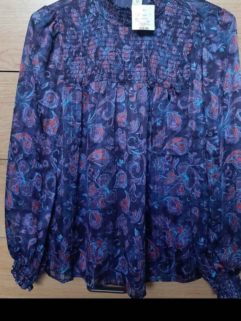 Women’s Floral Smocked Blouse - Navy Multi.Size S.